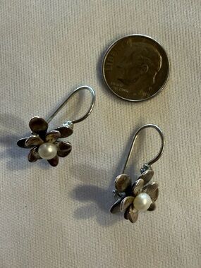 Silpada Sterling Silver Flower Pearl Drop Earrings - White Pearl